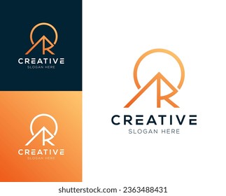 Abstract Initial letter R and Mountain logo design vector illustration