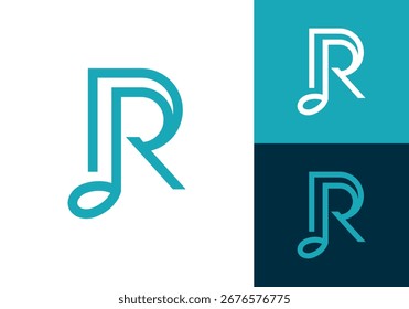 Abstract Initial letter R with music note logo design vector illustration