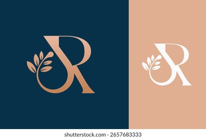 Abstract Initial letter R with natural oils logo design vector illustration