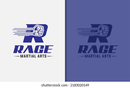Abstract Initial Letter R with Punch Hand Shape Logo Design. Usable for Sport, Martial Art and Business Brand.