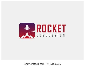 Abstract Initial Letter R Rocket Logo. Purple and Red Gradient Letter R with Rocket Icon Negative Space isolated on Gray Background. Usable for Business, Branding, Identity and Technology Logos