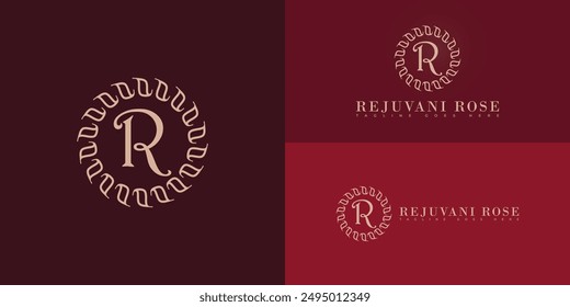Abstract initial letter R or RR in gold color isolated on multiple background colors. The logo is suitable for beauty personal branding logo design inspiration templates.