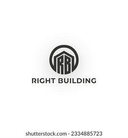 Resumen de la letra inicial RB o BR en color negro aislado en fondo blanco. Letra RB con elemento inmobiliario. Concepto inicial de R B. Plantilla de logotipo de construcción, icono Hogar e Inmobiliaria.
