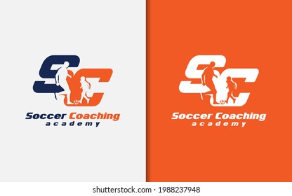 Abstract Initial letter S and C with Coaching Soccer People Silhouette Inside. Sport Logo Vector illustration.