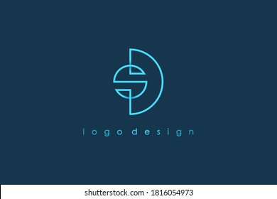 Abstract Initial Letter S and D Linked Logo. Blue Shape Circular Line Infinity Style isolated on Blue Background. Usable for Business and Technology Logos. Flat Vector Logo Design Template Element.