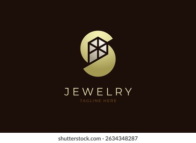 Abstract initial letter S Jewelry logo, minimalist letter S with diamond combination, usable for branding and business logos, Flat Logo Design Template, vector illustration