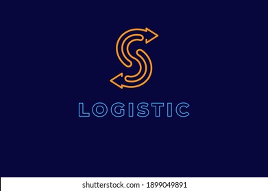 abstract initial letter S logistic logo,  linear line style letter S and Arrow Combination, flat design logo template, vector illustration