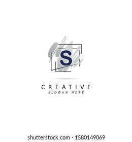 Abstract initial letter s logo with brush stroke element, Dirty artistic design element, vector symbol template