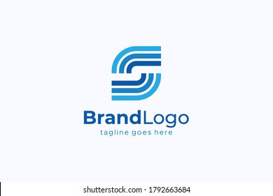 Abstraktes Logo für den Anfangsbuchstaben S. Blauer geometrischer Linien, unendlicher Stil, einzeln auf weißem Hintergrund. Für Unternehmens- und Technologielogos geeignet. Flaches Vectorlogo-Design-Vorlagenelement