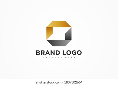 Abstract Initial Letter S Logo. Black and Gold Geometric Square Origami isolated on White Background. Usable for Business, Branding and Technology Logos. Flat Vector Logo Design Template Element.