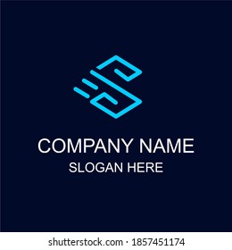 Resumen del logotipo de la letra inicial S, estilo azul aislado en el fondo oscuro, utilizable para logotipos de marca y de negocios, plantilla de diseño de logotipos planos, ilustración vectorial