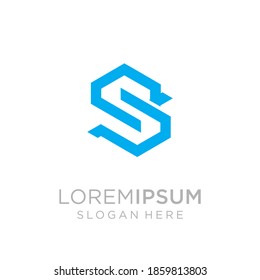 Resumen del logotipo de la letra inicial S, estilo azul aislado en el fondo oscuro, utilizable para logotipos de marca y de negocios, plantilla de diseño de logotipos planos, ilustración vectorial