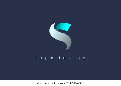 Abstract Initial Letter S Logo. White and Blue Sea Wave Origami Style isolated on Blue Background. Usable for Business and Branding Logos. Flat Vector Logo Design Template Element.