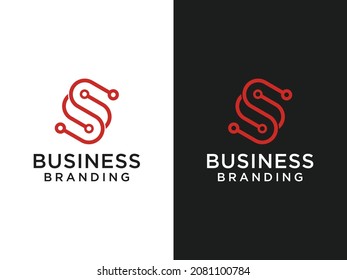 Abstract Initial Letter S Logo. S Icon Linked with Line Outside isolated on Double Background. Usable for Business and Technology Logos. Flat Vector Logo Design Template Element.