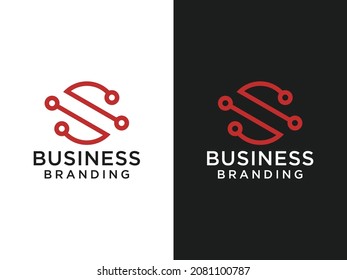 Abstract Initial Letter S Logo. S Icon Linked with Line Outside isolated on Double Background. Usable for Business and Technology Logos. Flat Vector Logo Design Template Element.