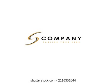 Abstraktes Logo für den Anfangsbuchstaben S. Schwarz-Gelbe einfache Welle einzeln auf weißem Hintergrund. Flaches Vectorlogo-Design-Vorlagenelement.