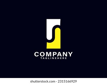 Resumen Logo De La Letra Inicial S. Cuadrado de formas geométricas blanco y amarillo con letra S aislada en fondo negro. Idóneo para logotipos de empresas y marcas. Elementos de plantilla de vectores de diseño plano