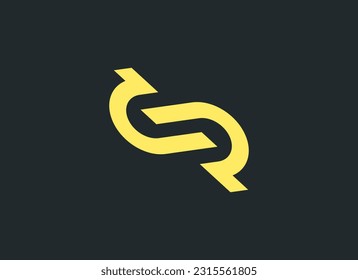 Abstraktes Logo für den Anfangsbuchstaben S. Gelber geometrischer Buchstabe SR CR Form Geldsymbol einzeln auf schwarzem Hintergrund. Geeignet für Geschäfts- und Branding-Logos. Vectorvorlagenelemente für flaches Design