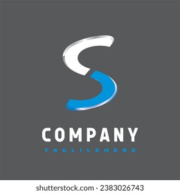 Abstract Initial Letter S Logo. White and Blue Sea Simple Style isolated on Dark Gray Background. Usable for Business and Branding Logos. Flat Vector Logo Design Template Element.