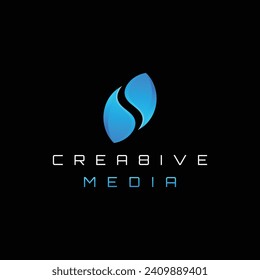 Abstraktes Logo für den Anfangsbuchstaben S. White and Blue Sea Wave Origami Style einzeln auf blauem Hintergrund. Für Unternehmens- und Branding-Logos geeignet.