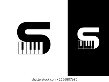 Resumo Letra inicial S e ilustração vetorial de design de logotipo de piano
