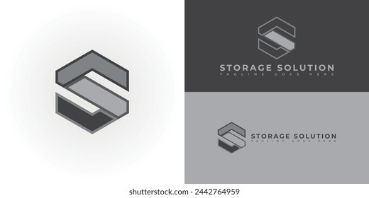 Logo de la letra inicial S o SS abstracto en forma hexagonal con color gris aislado en múltiples colores de fondo. El logotipo es adecuado para la plantilla de inspiración de diseño de logotipo de icono de proveedor de soluciones de almacenamiento