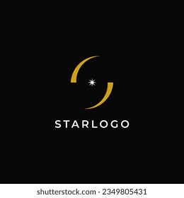 Abstract Initial Letter S Star Logo. Gold Wave S Letter with Star Icon Combination isolated on black Background. Usable for Business and Branding Logos. Flat Vector Logo Design Template Element.