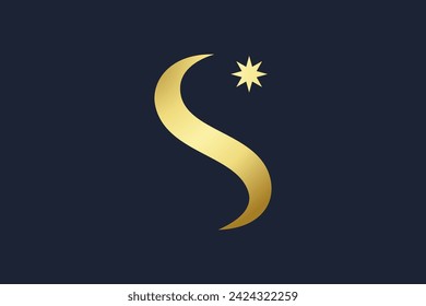 Abstract Initial Letter S Star Logo. Gold Wave S Letter with Star Icon Combination isolated on White Background. Usable for Business and Branding Logos. Flat Vector Logo Design Template Element.