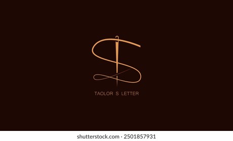 Abstract Initial Letter S Tailor logo, thread and needle combination with gold colour line style , Flat Logo Design Template, vector illustration
