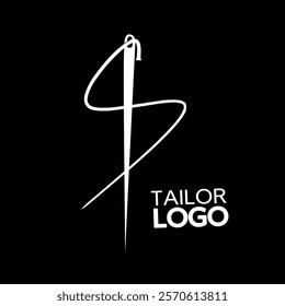 Abstract Initial Letter S Tailor logo, thread and needle combination with gold colour line style , Flat Logo Design Template, vector illustration