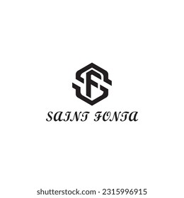 Resumen de la letra inicial SF o logotipo FS en color negro aislado en fondo blanco. Letra inicial SF espacio negativo logotipo de monograma hexágono de forma hexágono. Letra negra hexagonal logotipo SF para el café o restaurante