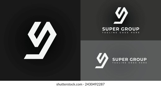 Abstract initial letter SG or GS logo in white color presented with multiple black background colors. The logo is suitable for business and consulting company logo design inspiration templates.