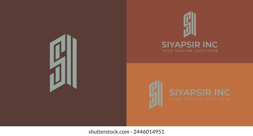 Logo inicial Abstractas SI o IS en color plateado aislado en múltiples colores de fondo. El logotipo es adecuado para Plantillas de inspiración de diseño de logotipos de compañías de construcción inmobiliaria y de propiedad.