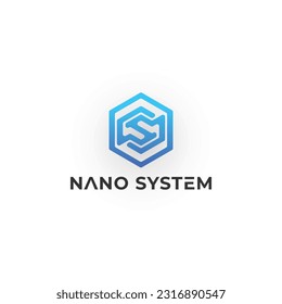 Abstract initial letter SN or NS logo in blue color isolated in white background. Hexagon NS Initial Logo designs with pixel texture Vector illustration. Blue hexagon letter SN logo for the technology