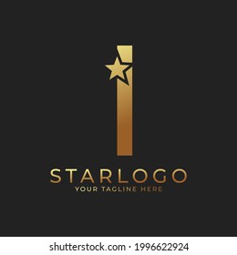 Abstrakter Anfangsbuchstabe I Star Logo. Golden Sie einen Brief mit Star Icon Kombination. Für Unternehmens- und Branding-Logos geeignet.