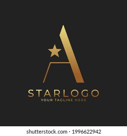 Abstract Initial Letter A Star Logo. Gold A Letter with Star Icon Combination. Usable for Business and Branding Logos.