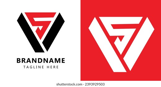 Abstract Initial Letter sv and vs Logo. Shape Cutout Style isolated on Double Background. Usable for Business and Branding Logos. Flat Vector Logo Design Template Element.