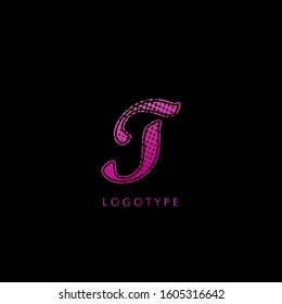 Abstract Initial  Letter T Logo, Pink Violet  Halftone splash  with letter logo icon vector design concept.