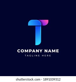 Abstract Initial Letter T Logo, awesome gradient style isolated on black Background. Usable for Business and Branding Logos.
