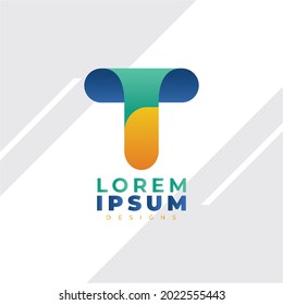 Resumen del logotipo de la letra inicial T. Con un estilo de color de gradiente verde, azul y amarillo. Usable para Logos de Negocios y Tecnología. Elemento de plantilla de diseño de logotipo de vectores planos.