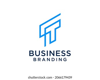 Abstract Initial Letter T Logo. Blue Linear Style isolated on White Background. Usable for Business, Technology and Branding Logos. Flat Vector Logo Design Template Element.