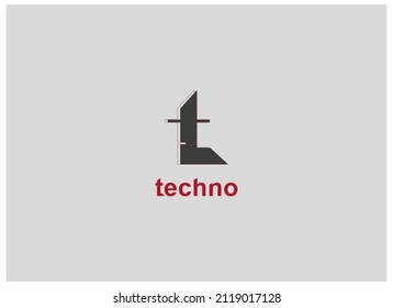 Abstract Initial Letter T Logo. Black Letter T with Red Line isolated on Gray Background. Usable for Business and Technology Logos. Flat Vector Logo Design Template Element.