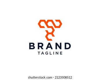 Abstraktes Logo für den Anfangsbuchstaben T. orangefarbener Linearstil einzeln auf weißem Hintergrund. Für Unternehmens- und Technologielogos geeignet. Flaches Vectorlogo-Design-Vorlagenelement