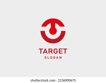 Abstract Initial Letter T Logo. Red Circle Linear Style with Letter T Shape Target Icon isolated on White Background. Flat Vector Logo Design Template Element.