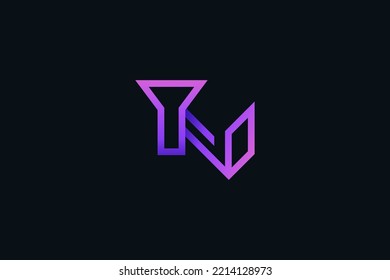 Abstract Initial Letter T and N Logo Design. Initial TN or NT Logo with Line Style in Purple Gradient and Minimal Concept. Suitable for Business or Technology Logo