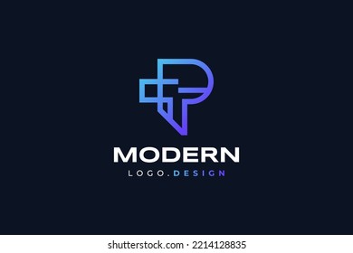 Abstract Initial Letter T and P Logo Design with Line Style. Initial TP or PT Logo with Blue Gradient Concept. Suitable for Business or Technology Logo