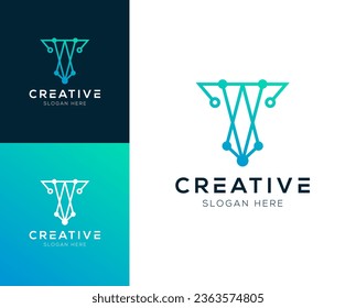 Abstract Initial letter T and Technology logo design vector illustration