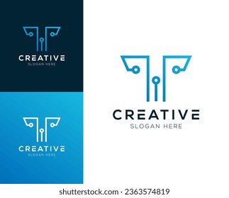 Abstract Initial letter T and Technology logo design vector illustration