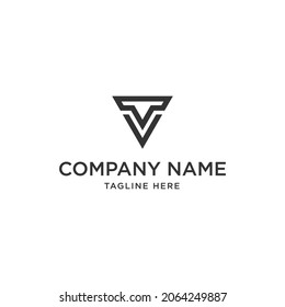 Abstract Initial Letter T and V Logo. black color isolated on White Background. Usable for Business and Branding Logos. Flat Vector Logo Design Template Element