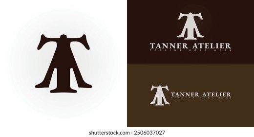 Abstract initial letter TA or AT in brown color isolated on multiple background colors. The logo is suitable for luxury leather brand family logo design inspiration templates.